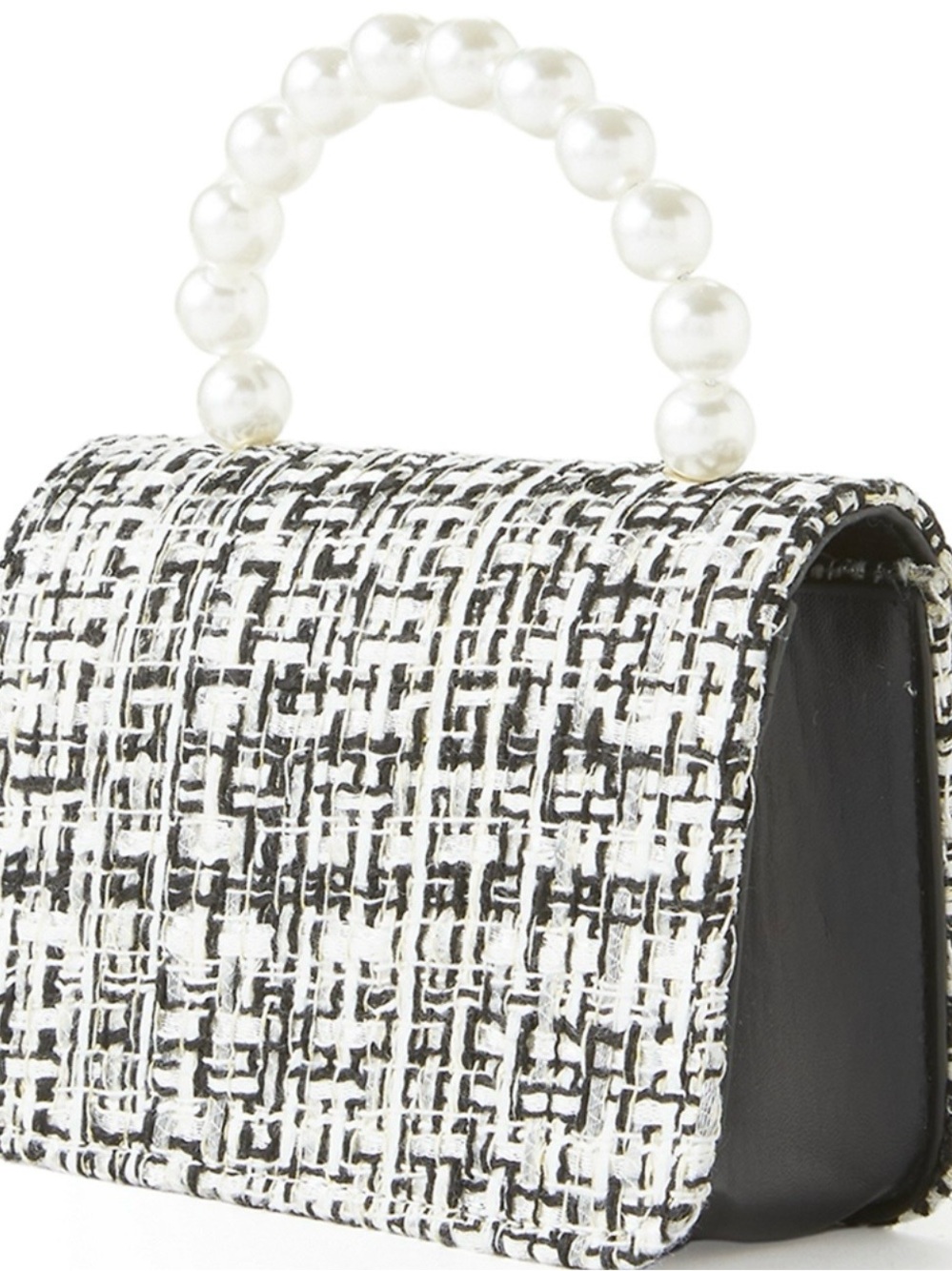 Pearl-Handle Tweed Bow Crossbody Bag - Black & White - Picture 2 of 3